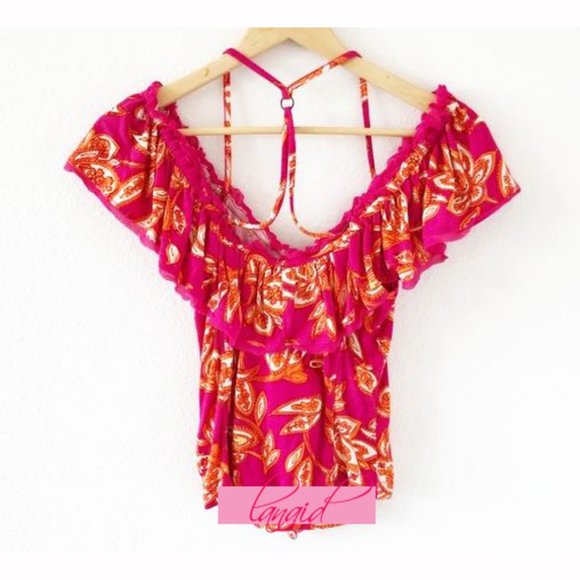 Free People Cha Cha Off-The-Shoulder Top Raspberry Sorbet Fuchsia Hot Pink XS - Picture 11 of 14